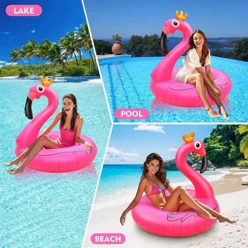 Miniatura 5 de Flotador inflable gigante de flamenco para piscina, 42 pulgadas, flotador de piscina de flamenco rosa para fiesta con válvulas rápidas, flotadores