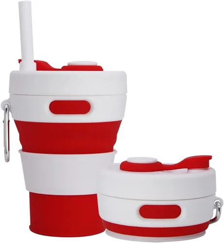 Miniatura 9 de Taza de camping plegable con popote de silicona plegable para café, botella deportiva, portátil, para viajes, al aire libre, 16 onzas, 20 onzas
