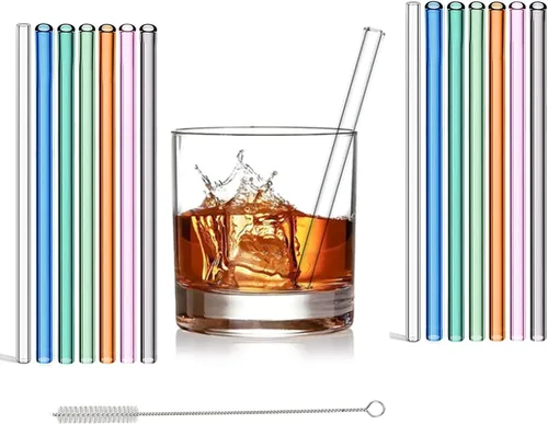 Miniatura 10 de Paquete de 15 popotes cortos de vidrio resistentes a los golpes, de 6 pulgadas y 0.315 in, popotes de vidrio recto transparente para cócteles