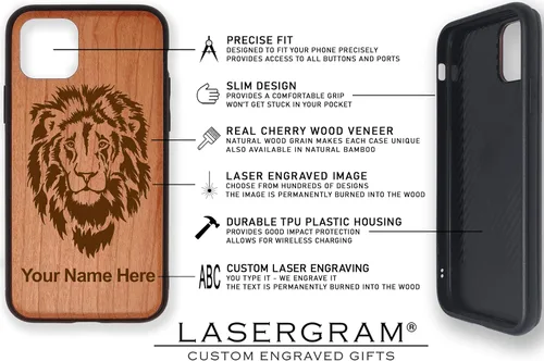 Miniatura 6 de Funda de madera natural compatible con iPhone, San Jude, grabado personalizado incluido (madera de cerezo)