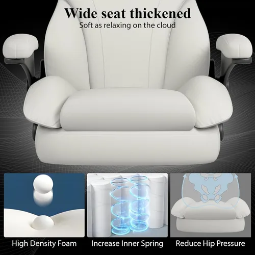 Miniatura 8 de Silla de escritorio de oficina, silla de oficina ejecutiva de cuero, silla de escritorio ergonómica de respaldo alto con brazos abatibles Blanco