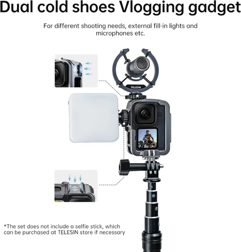 Miniatura 5 de TELESIN Carcasa metálica de aluminio para GoPro 13, 12, 11, 10, 9, kit de montaje vertical, protector de marco protector de carcasa de esqueleto, se