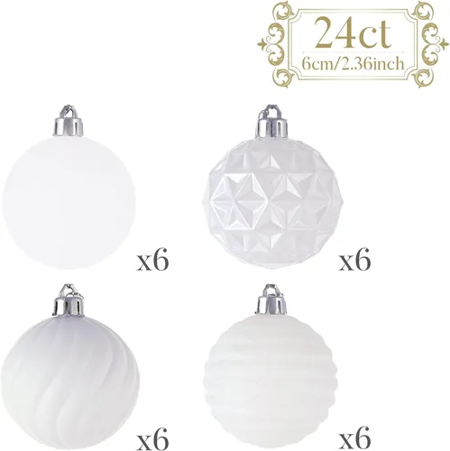 Miniatura 3 de Valery Madelyn Juego de adornos navideños para árbol de Navidad, 24 unidades, adornos de bolas blancas inastillables, adorno colgante de 2.36 Blanco