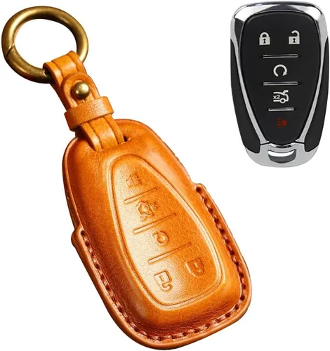 Miniatura 9 de ontto Funda de cuero para llave de automóvil de 4 botones, protección completa, compatible con Chevy Equinox Traverse Malibu Camaro, color negro