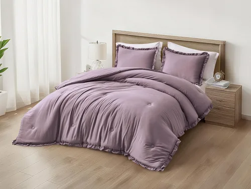 Miniatura 13 de Chezmoi Collection Nora - Juego de edredón negro tamaño King de 3 piezas, esponjoso, suave, lavado a la piedra, con volantes, ropa de cama Shabby