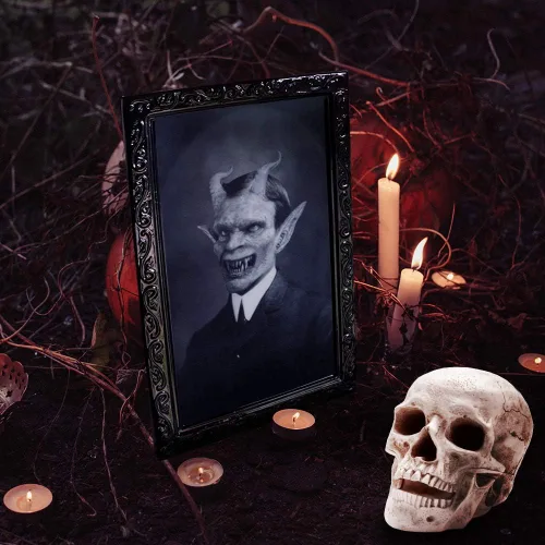 Miniatura 4 de YBB Paquete de 3 marcos de fotos en movimiento de Halloween, retrato de terror de cara cambiante en 3D, decoración aterradora para el hogar, fiesta