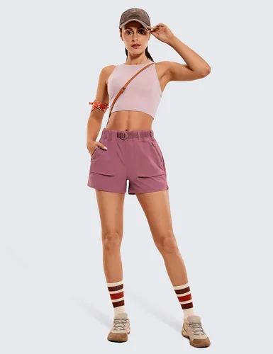 Miniatura 5 de CRZ YOGA Pantalones cortos de senderismo elásticos impermeables para mujer pantalones cortos de entrenamiento de golf al aire libre de tiro medio