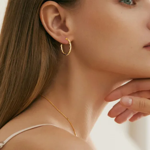 Miniatura 2 de THOKUNA Aretes de aro de plata de ley 925 chapados en oro de 18 quilates pequeños abiertos gruesos para mujer