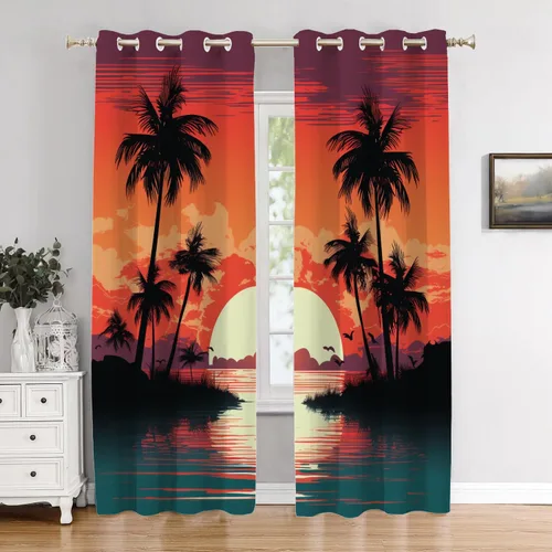 Miniatura 11 de Cortinas de cocina de hojas de arce otoñales para ventanas, hojas verdes y rojas sobre cenefas opacas negras, tratamientos de ventana de poliéster