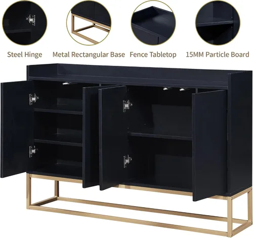 Miniatura 7 de LUMISOL Armario de almacenamiento moderno con puertas y estantes ajustables, aparador de cocina de madera con base de metal y mesa de valla