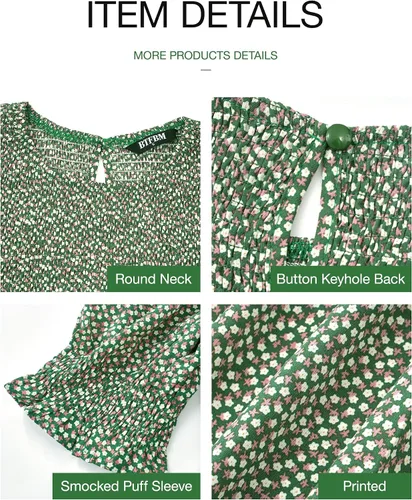 Miniatura 18 de BTFBM Vestidos para mujer, cuello redondo, casual, de verano, con volantes, manga corta, bohemio, con niveles, fruncido, largo, con estampado floral