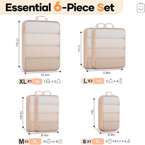 Miniatura 2 de Veken Juego de 6911 cubos de compresión para artículos esenciales de viaje, bolsas organizadoras compresibles expandibles grandes para maletas