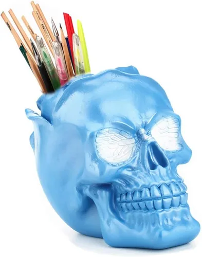Miniatura 8 de Mikayoo Soporte para bolígrafo de calavera – Soporte para brochas de maquillaje y caja de almacenamiento para escritorio de oficina o tocador, Negro