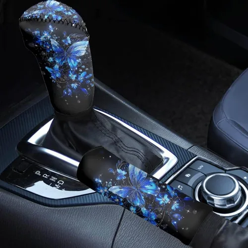 Miniatura 24 de Juego de 2 piezas set de accesorios interiores para coche, para las mujeres, hombres; cubierta de palanca de cambios/freno de mano, personalizada