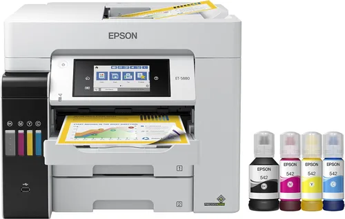Miniatura 8 de Epson EcoTank Pro ET-5850 Impresora inalámbrica de color todo en uno SuperTank con escáner, copiadora, fax y Ethernet, color blanco