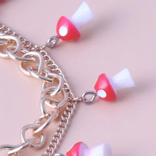 Miniatura 7 de Rrdaily Tobillera de doble capa con forma de hongo, bonita pulsera de hongo rojo, pulsera combinada para mujeres y niñas, Sin gemas.