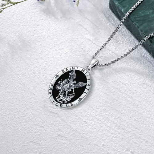 Miniatura 61 de Odinstone Collar de plata de ley 925 con medalla de San Miguel/San Cristóbal/San Benito/Crucifijo de Jesús/San Uriel/Arcángel Rafael para hombres