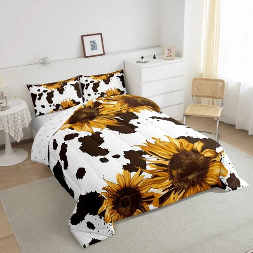 Miniatura 2 de Juego de edredón con estampado de vaca marrón para niñas y niños, edredón de plumón de piel de vaca de las tierras altas, ropa de cama de piel