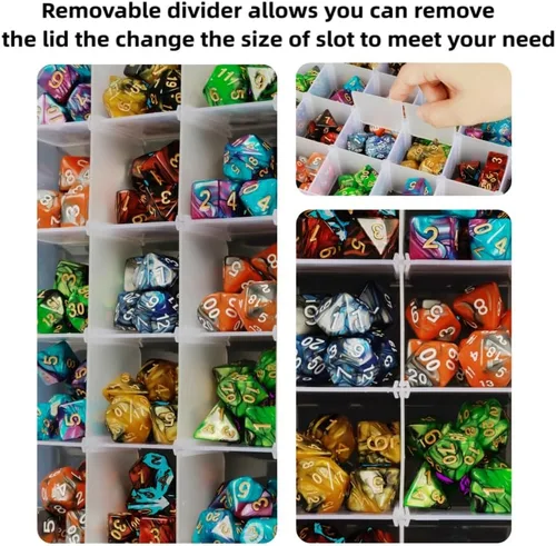 Miniatura 4 de Paquete de 2 cajas de almacenamiento de dados DND cada 24 rejillas organizador de dados poliédricos con divisores extraíbles con capacidad