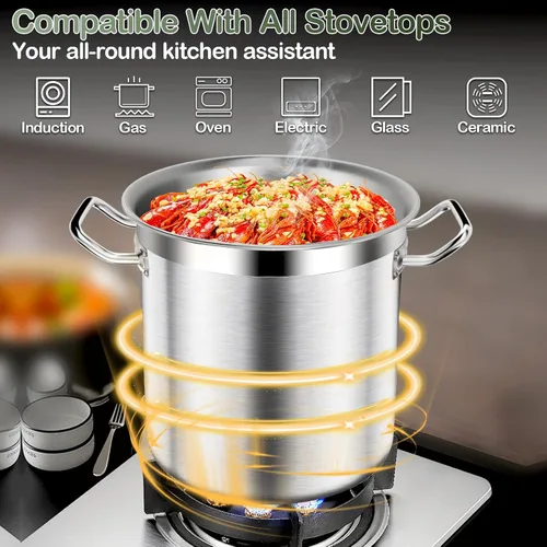 Miniatura 3 de Olla de acero inoxidable con tapa, olla grande de 20 cuartos de galón, olla resistente de tres capas de grado comercial y ollas para hervir, cocinar