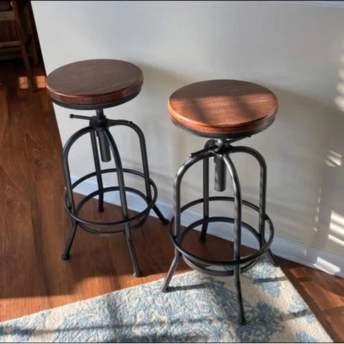 Miniatura 6 de Juego de 2 taburetes de bar industriales, taburetes giratorios retro de 26 a 32.3 pulgadas, silla de cocina extra alta, altura de mostrador de barra