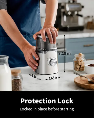 Miniatura 5 de SHARDOR Molinillo de Café Eléctrico de Cuchilla, Perilla Giratoria de Control de Molienda Temporizada, Carcasa Totalmente de Acero Inoxidable