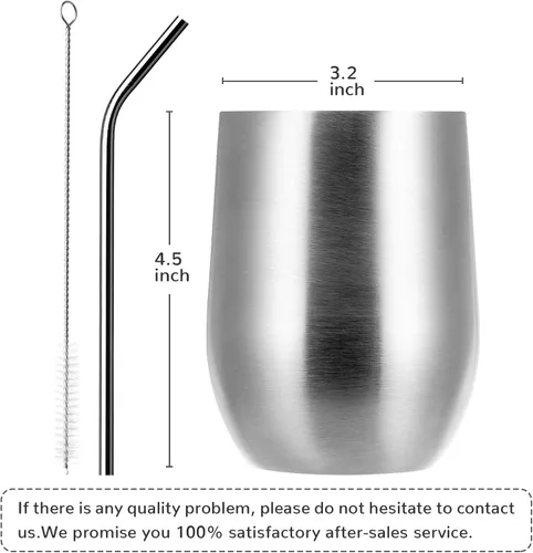 Miniatura 4 de MEWAY Vaso de vino sin tallo de 12 onzas con tapa, vaso de viaje de acero inoxidable con aislamiento de doble pared al vacío con popote