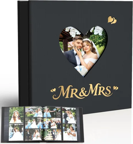 Miniatura 10 de Wedding Photo Album 4x6 with 400 Pockets, Custom Engraved Beige Leather Memory Book for Engagement, Bridal Shower & Keepsake Gift, Beige Leather