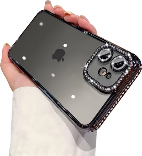 Miniatura 14 de Funda compatible con iPhone 11 Pro Max con protector de lente de cámara de diamante con purpurina, bonita funda de cristal transparente a prueba