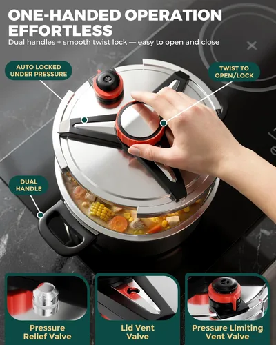 Miniatura 3 de WantJoin Olla a presión de 6 cuartos de galón – Recipiente a presión de acero inoxidable 3 en 1 compatible con cocina de gas y de inducción