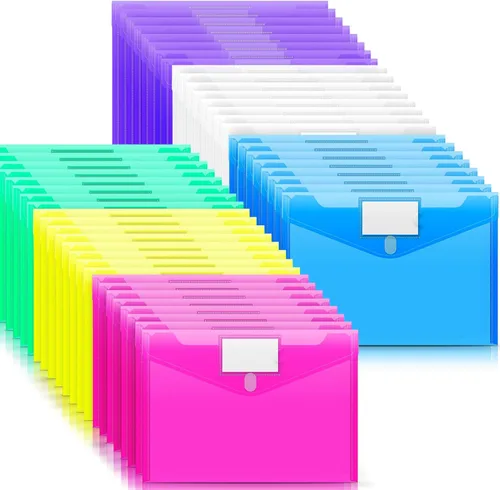 Miniatura 11 de Sooez Paquete de 10 carpetas de archivos, sobres de polietileno transparente, carpetas para documentos, tamaño carta A4 con bolsillo para etiquetas