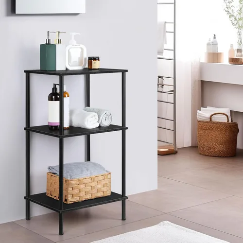 Miniatura 7 de ETELI Mesa auxiliar alta con almacenamiento de 3 niveles, mesa auxiliar negra, estantes de almacenamiento de metal para sala de estar, dormitorio