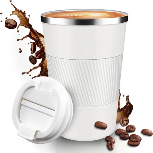 Miniatura 20 de Taza de Café de Viaje de 12 OZ, Taza de Café Aislada con Tapa a Prueba de Derrames y Fugas, Vaso Portátil de Acero Inoxidable Reutilizable para Agua