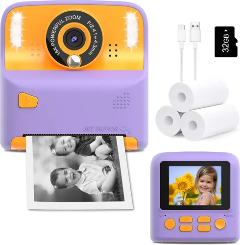 Miniatura 7 de Amzelas Cámara de impresión instantánea para niños, cámara portátil de juguetes para niños pequeños, imprime fotos en blanco y negro al instante