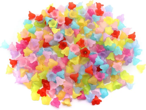 Miniatura 4 de Tegg Cuentas de flores de trompeta, 200 cuentas de 0.591 in de color mixto de acrílico con agujero central para hacer joyas, manualidades