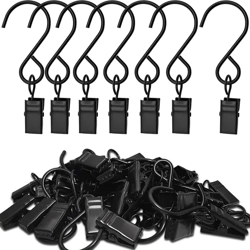 Miniatura 8 de Clips de cortina con ganchos en S de acero inoxidable, paquete de 50 clips colgantes para luces de fiesta, ganchos para fotos, exhibición de 2.4