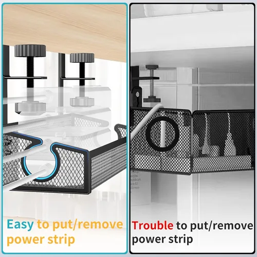 Miniatura 3 de Bandeja de gestión de cables para debajo del escritorio en negro, organizador de cables y alambres de escritorio sin necesidad de perforación