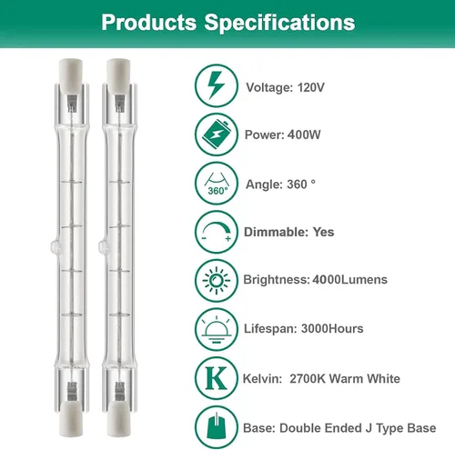 Miniatura 3 de R7S - Bombillas halógenas de 4.646 in, 400 W, tipo J, 4.65 pulgadas, T3 RSC, ángulo de haz de 360º, 2700 K, blanco cálido, 6000 lúmenes, bombillas