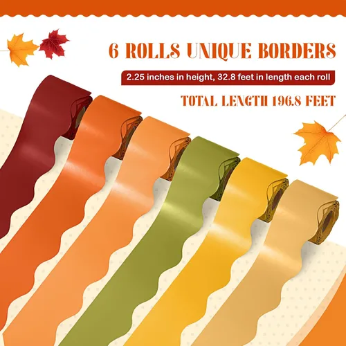 Miniatura 2 de TaoBary 6 Rollos 59.99 m Bordes de Tablero de Anuncios de Navidad y Otoño para Aula, Adornos de Tablero de Anuncios con Borde Escalonado para Serie