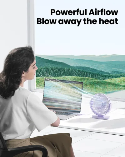 Miniatura 2 de Gaiatop - Ventilador de escritorio USB, pequeño de 5.5 pulgadas, silencioso y potente de 3 velocidades, rotación de 90°, mini ventilador de mesa