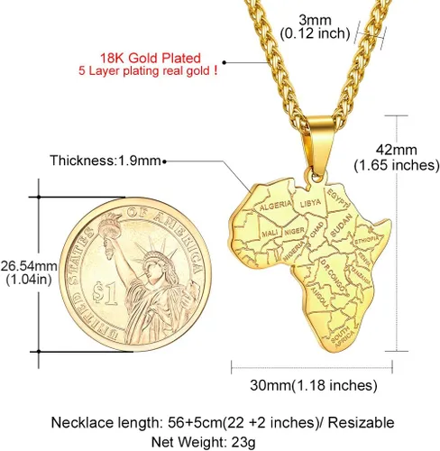 Miniatura 9 de GOLDCHIC JEWELRY - Collar de mapa de África para hombre, acero inoxidable, tribal africano, ojo egipcio de HorusI LOVE AFRICAMapa de Elefante