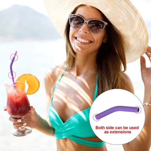 Miniatura 4 de HINZIC 12 puntas de silicona reutilizables para pajitas de goma de grado alimenticio, puntas de repuesto para codo flexible de color morado