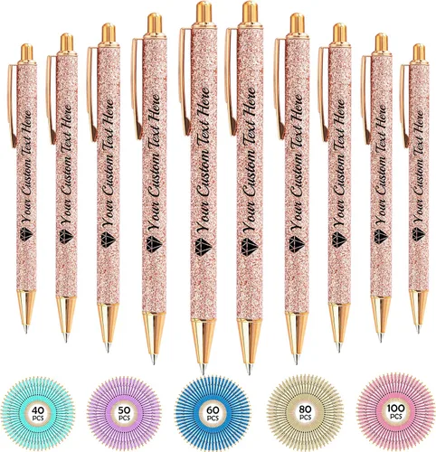 Miniatura 55 de Hasta 100 bolígrafos personalizados con nombre a granel, bolígrafo con purpurina de impresión personalizada, grabado gratis, texto con logotipo