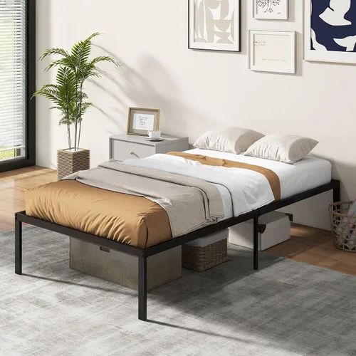 Miniatura 3 de KOMFOTT Base de cama de plataforma metálica de tamaño individual de 14 pulgadas, base de cama metálica resistente con espacio de almacenamiento