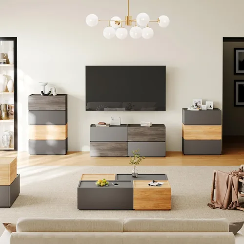 Miniatura 4 de Mesita de noche moderna con cajones de almacenamiento apilables, juego de muebles modulares para dormitorio - armario de almacenamiento, mesita