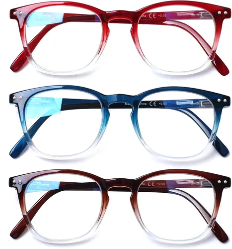Miniatura 11 de Henotin Paquete de 3 lentes de lectura con bloqueo de luz azul, lectores de computadora con bisagra de resorte para hombres y mujeres, anteojos