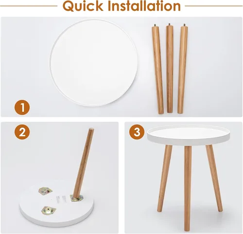 Miniatura 7 de Mesa auxiliar redonda, mesa auxiliar moderna con bandeja de madera anticaída, mesa de centro redonda para sala de estar, dormitorio, color blanco (1)