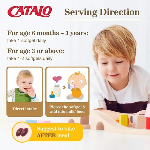 Miniatura 7 de CATALO Fórmula DHA IQ para niños con luteína de extracto de caléndula - Omega 3 para niños, deliciosas cápsulas blandas masticables con sabor a
