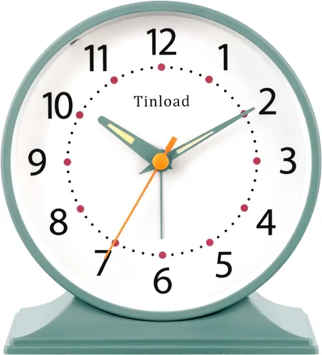 Miniatura 15 de Tinload Reloj despertador analógico retro antiguo de 4.5 pulgadas, pequeño reloj silencioso de mesita de noche con luz manual, funciona