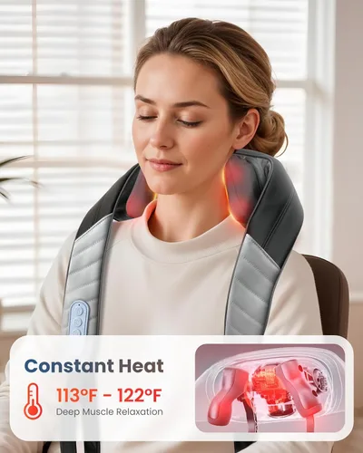 Miniatura 5 de COMFIER Masajeador de cuello 4D para aliviar el dolor de tejido profundo, masajeador manos libres para dolor de cuello y hombros, masajeador Carbón